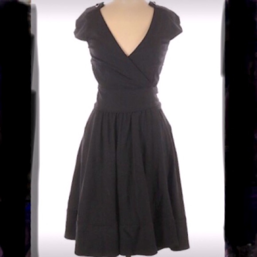 DVF Diane von Furstenberg Black Wool Wrap Dress with Pockets